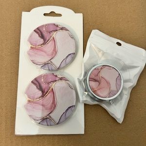 Car Coaster Insert Set & Pill Case Pink Marble